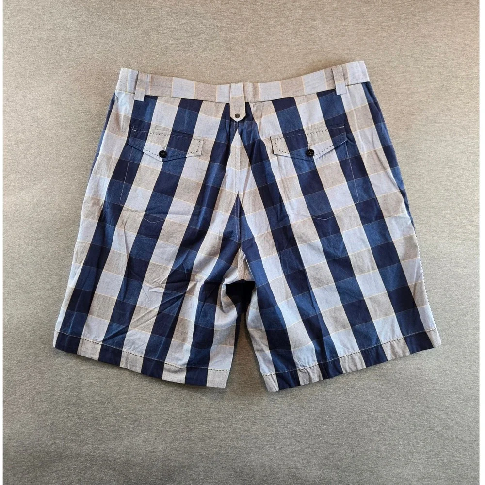 Robert Graham Plaid Shorts Mens 38 Blue Gray Striped‎ Designer Embroidered Hem